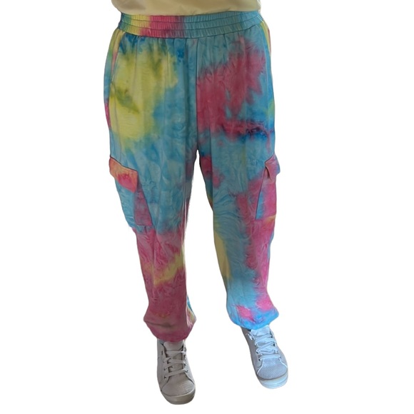 Tie Dye Joggers Hippie Cargo Sweatpants Womens Small Blue Pink - Picture 4 of 11